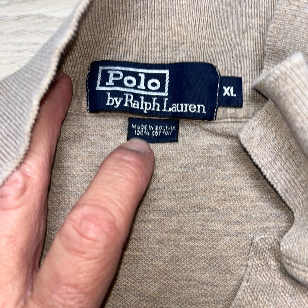 Polo Ralph Lauren Polo Shirt Men’s XL Tan with Green Horse Short Sleeve - Picture 6 of 7